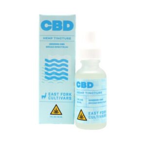 CBD hemp tincture bottle with packaging for East Fork Cultivars.
