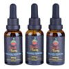 Three bottles of Full Spectrum CBD Oil from Cannablisshop Europe with dropper caps.