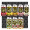 Assorted Mighty Kind cannabis seltzers with fruit flavors on black background.