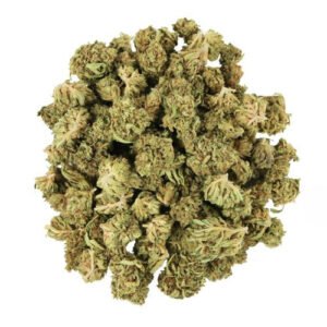 Close-up of Tropical Tempest Smalls cannabis buds with dense green trichomes.