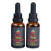 Two bottles of broad spectrum CBD oil with droppers from Cannablisshop Europe.