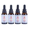 Four bottles of pure CBD oil from Cannablisshop Europe with different concentrations.